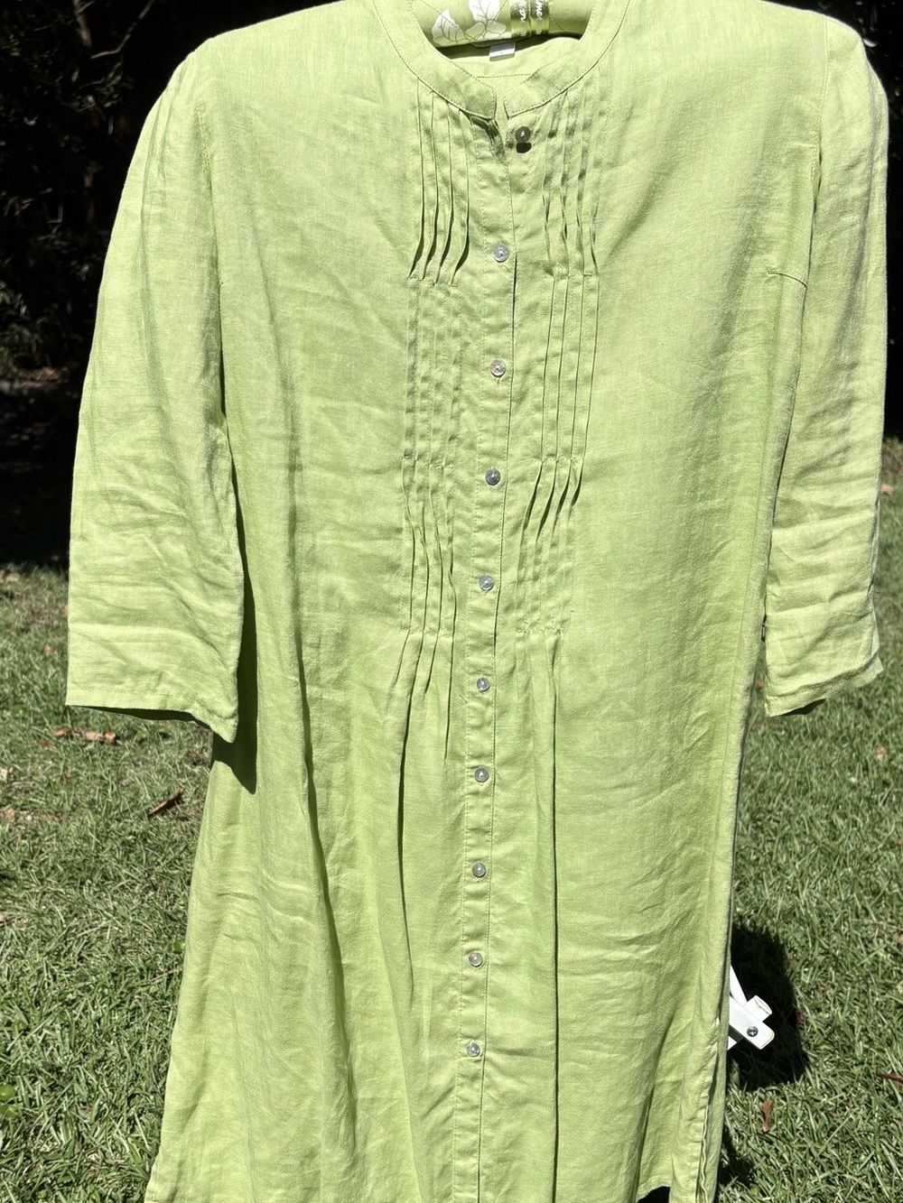 Garnet Hill Light Lime Button-Front Linen Dress